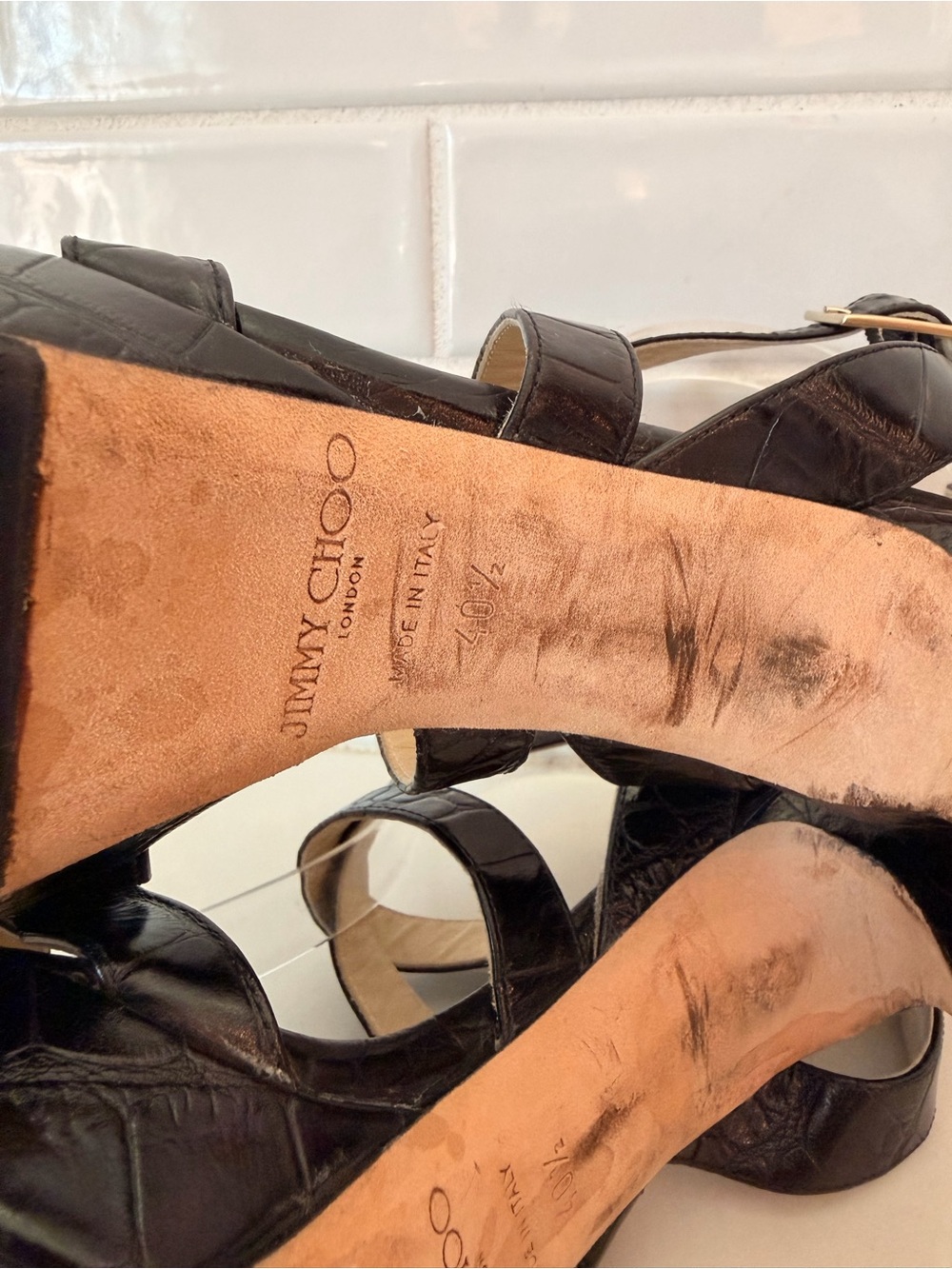 Jimmy Choo Women's Black Croc Embossed Vamp Leather Platform Heels Size 40.5 - Picture 7 of 10
